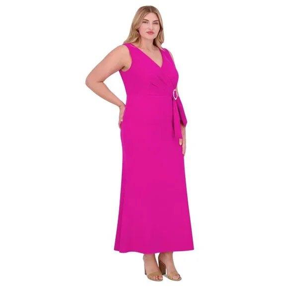 NWT Eliza J Plus Size Sleeveless V-Neck Mermaid Gown Dress Berry Purple Pink 18W
